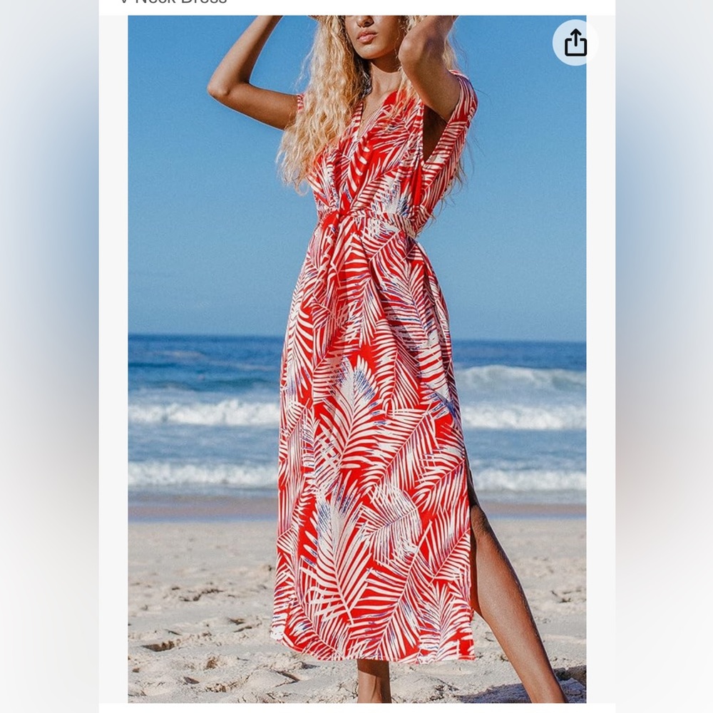Cupshe Red Palm tropical Maxi Dress size S